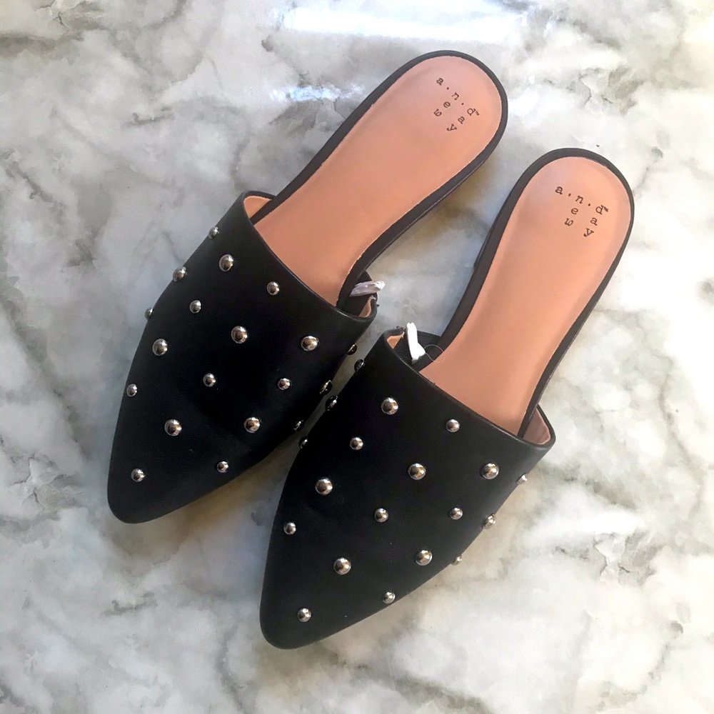Black Studded Mules